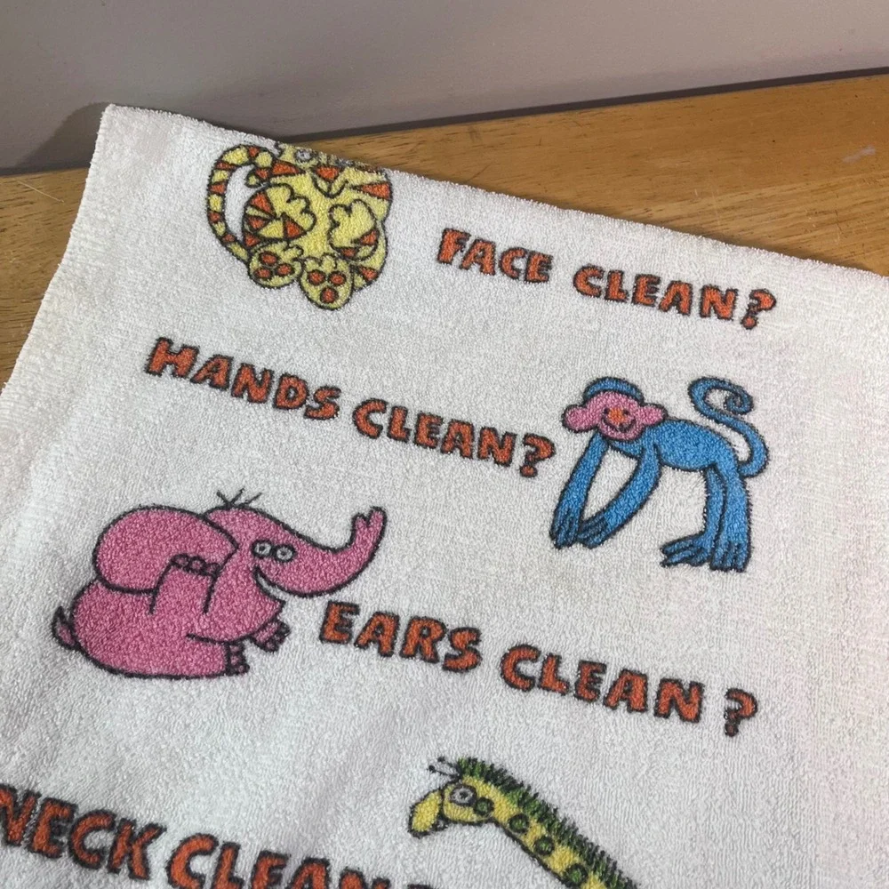 Marimekko Hand Towel Kids White Vtg 1970s Animal Hygiene Graphic